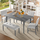 Rustic Farmhouse Dining Room Rectangular Table With 4 Upholstered Chairs And Bench