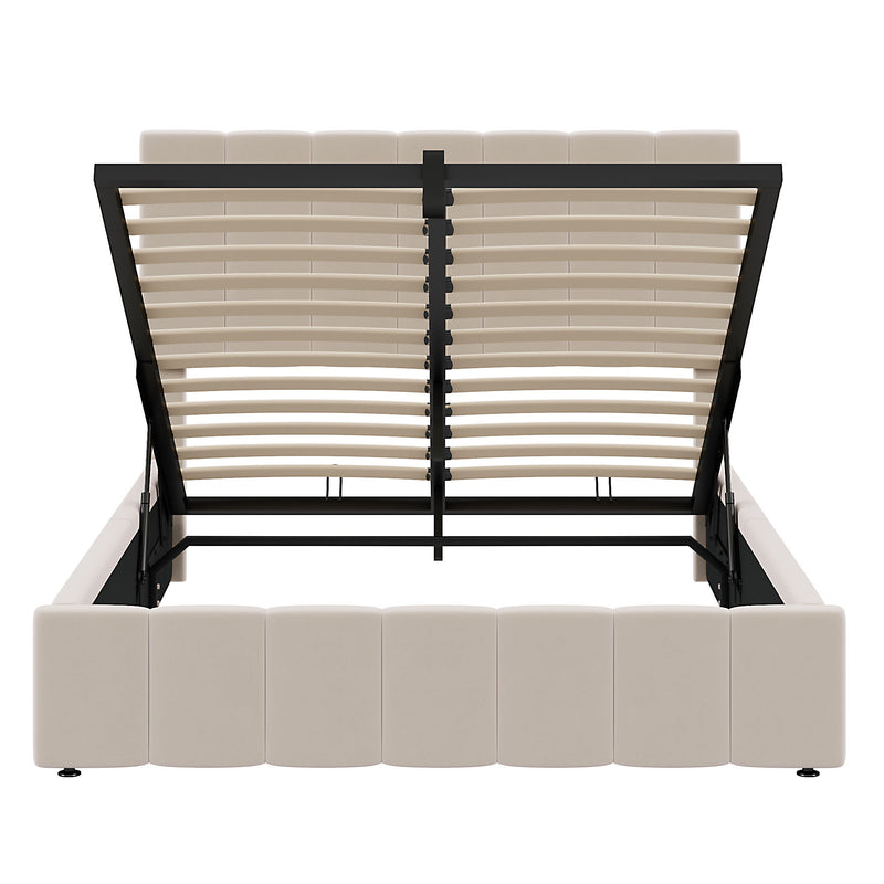 Elegant Upholstered Platform Bed With Hydraulic Storage System
