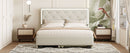 Queen Size  Velvet Storage Platform Bed, with 2 Big Drawers, Twin XL Size Trundle and LED Light, Beige