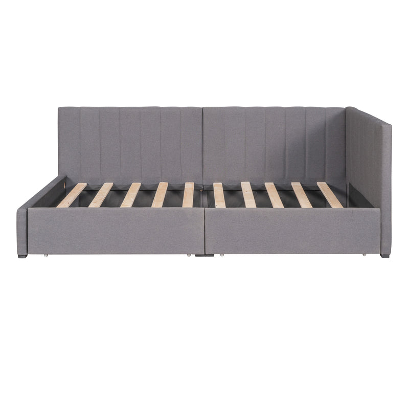 Upholstered Daybed with 2 Storage Drawers Twin Size Sofa Bed Frame No Box Spring Needed, Linen Fabric (Gray)