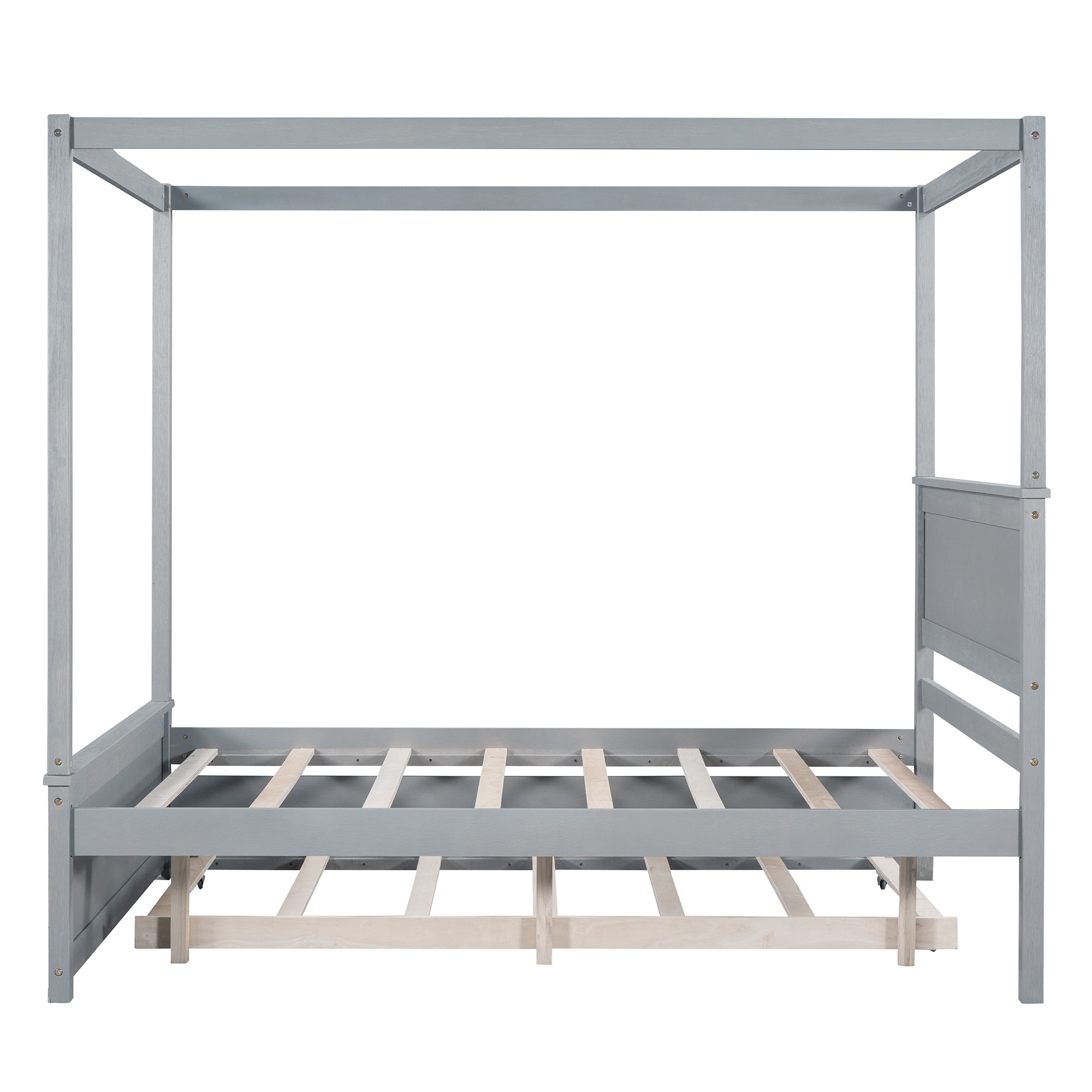 Wood Canopy Bed with Trundle Bed ,Full Size Canopy Platform bed With  Support Slats .No Box Spring Needed, Brushed Gray - Atlantic Fine Furniture Melbourne FL