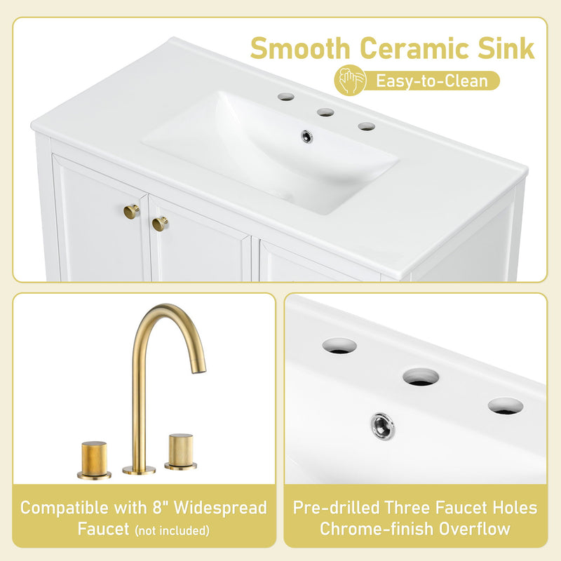 Elegant Vintage Bathroom Vanity With Sink And Soft Closing Door, 4 Drawers Of Different Sizes Frame