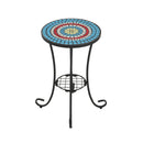 Ceramic Tile And Iron Patio Side Table With Shelf
