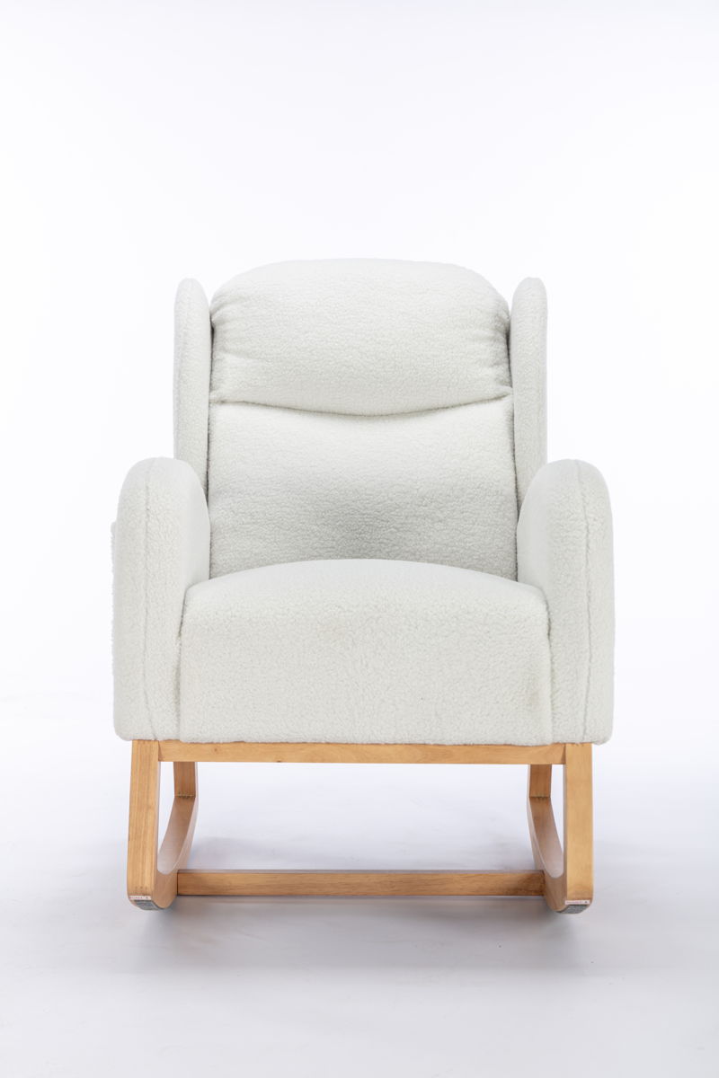 Teddy Fabric Rocking Chair With Packet Wood Legs - Ivory