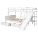 Twin over Full Bunk Bed with 2 Drawers,Slide,Shelves White