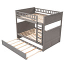 Full Over Full Bunk Bed with Twin Size Trundle, Pine Wood Bunk Bed with Guardrails, Brushed Gray(Old SKU：LP000044AAN)