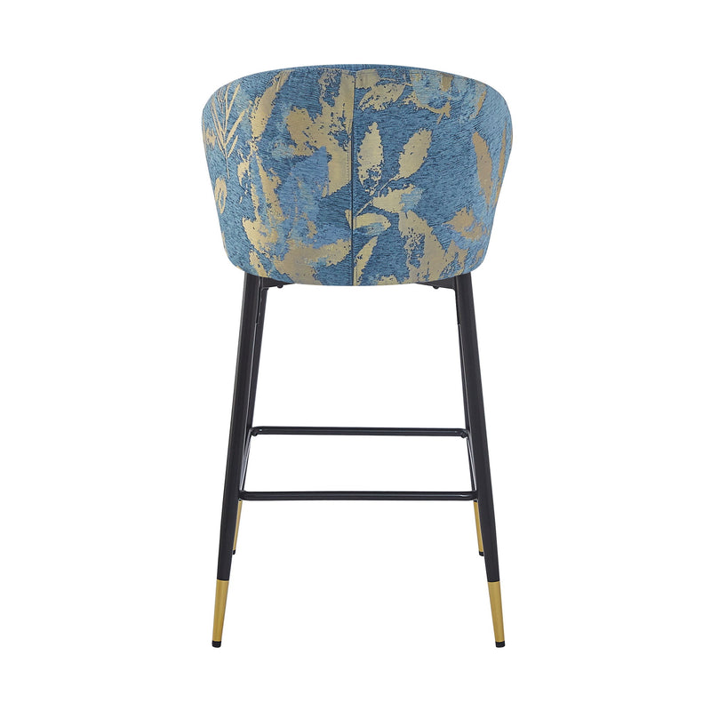 Counter Height Bar Stools (Set of 2), Jacquard Upholstered, Metal Footrest
