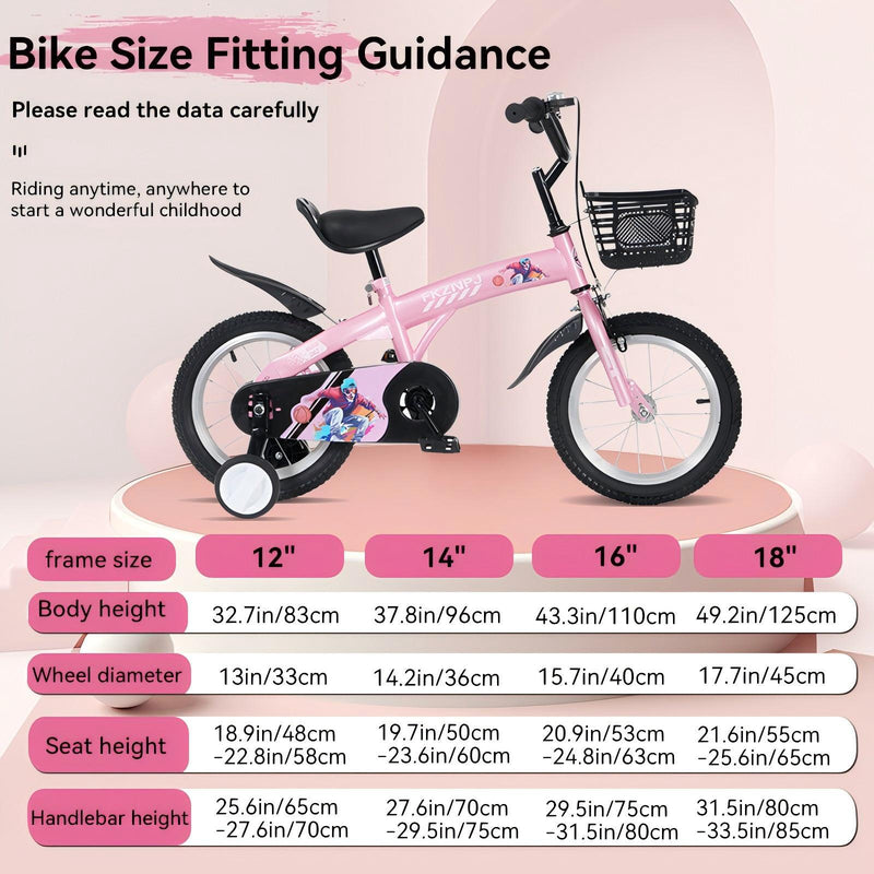 Fkznpj - 18" Sporty Kids Bike With Training Wheels And Stand Adjustable Saddle Suitable For Boys And Girls Aged 5 - 10 Years Tall Height 39 - 49" Available In A Variety Of Colors