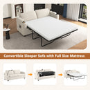 Corduroy Sleeper Sofa Loveseat Sofa With Full Size Mattress, 2 USB Ports, 2 Cup Holders, 2 Side Pockets And Phone Holder