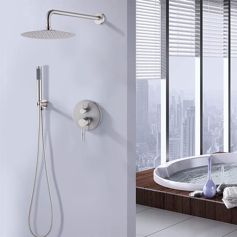Elegant 10" Round Rain Shower Head And Handheld Set With Adjustable Tilt And Dual Modes - Brushed Nickel Silver