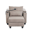 Convertible Chaise Lounge Sofa Chair With USB Ports, Cup Holders, Phone Holder And Storage