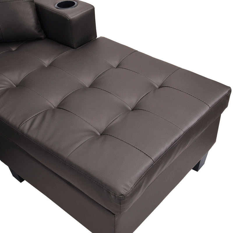 Modern Sectional Sofa Set With L Shape Chaise Lounge, Cup Holder, 4 Seat