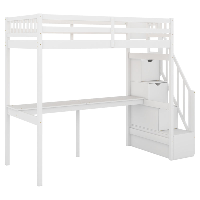 Twin Size Loft Bed with Storage Staircase and Built-in Desk, White (Old SKU:GX000903AAK)