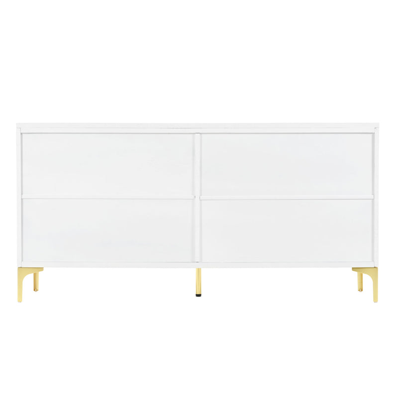 Modern Wood Sideboard Cabinet With Carved Door Panels, Adjustable Shelves, And Sturdy Metal Legs