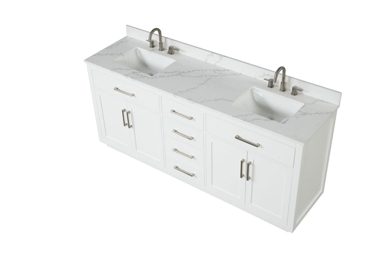 Bathroom Vanity With Double Sink, Freestanding Modern Bathroom Vanity With Soft - Close Cabinet And 3 Drawers, Solid Wood Bathroom Storage Cabinet With Quartz Countertop