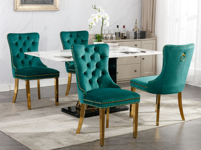 Nikki - Modern, High-End Tufted Solid Wood Contemporary Velvet Upholstered Dining Chair With Golden Stainless Steel Plating Legs, Nailhead Trim (Set of 2)