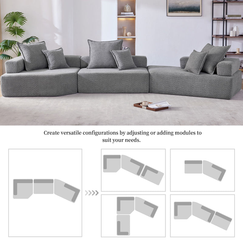 156" Oversized Modular Sectional Sofa, Luxury Boucle Floor Couch Set, Convertible Sleeper Couch, Spacious Foam-Filled Sofa Bed For Living Room, 3 Piece Free Combination - Gray