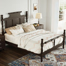 Vintage Country Style 4 Poster Platform Bed With High Crown Like Headboard, No Box Spring Needed