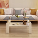 Modern Rectangular Coffee Table With Tempered Transparent Glass Top And Storage Shelf