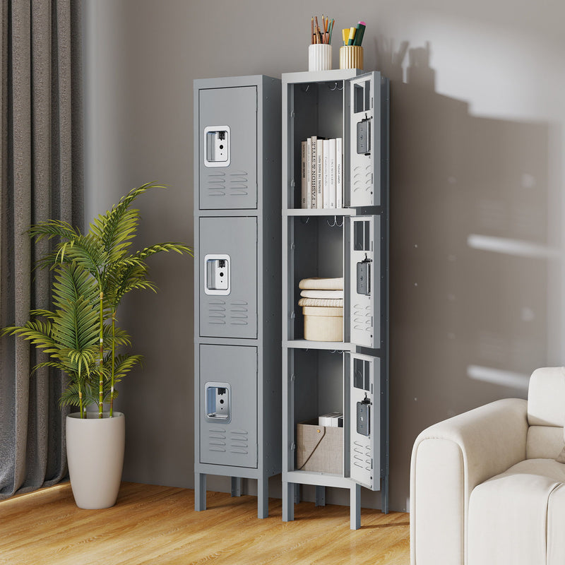 Lockers For Employees With 3 Door Storage Locker Durable For Gym, School, Office - Gray