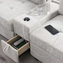 Sectional With Acrylic Table Top U Shaped Couch Set With 2 Consoles USB Charger, Storage Drawers And Pockets Movable Ottoman Tufted Sofa