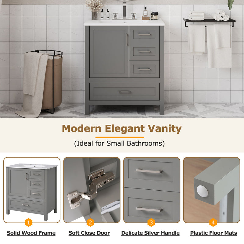 Modern Bathroom Vanity With Ceramic Sink, Solid Frame And Storage Solutions