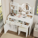 Fashion Vanity Desk With Mirror And Lights For Makeup And Cushioned Chair - White