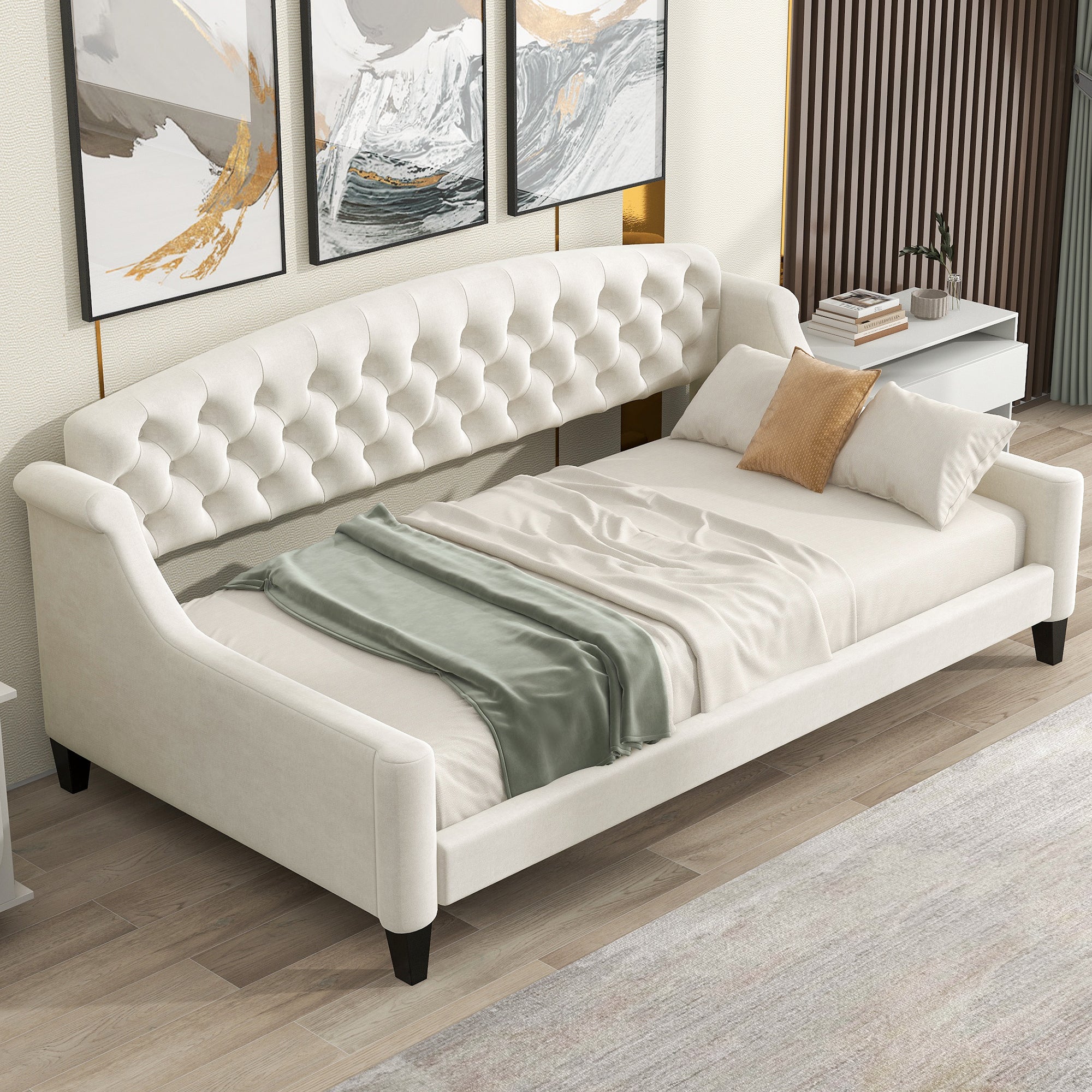 Modern Luxury Tufted Button Daybed,Twin,Beige - Atlantic Fine Furniture Melbourne FL