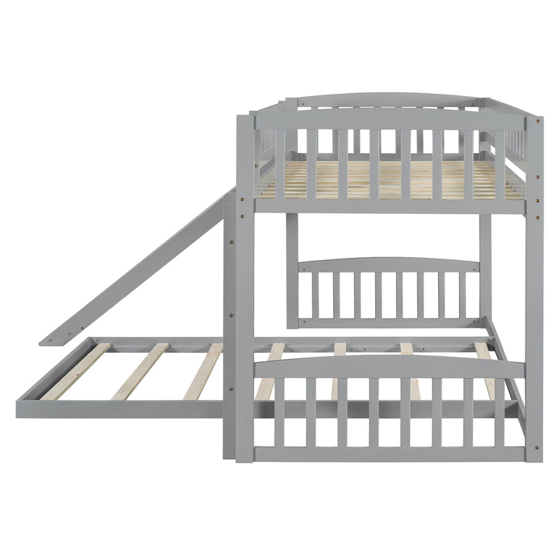 Twin Over Twin Classic Bunk Bed With Slide And Ladder - Gray