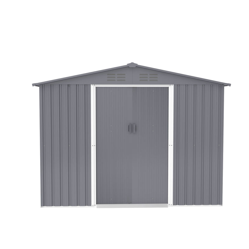 Outdoor Storage Shed 8 x 6 Ft Large Metal Tool Sheds, Heavy Duty Storage House With Sliding Doors With Air Vent For Backyard Patio Lawn To Store Bikes, Tools, Lawnmowers - Dark Gray