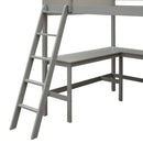Full size Loft Bed with Shelves and Desk, Wooden Loft Bed with Desk - Gray