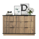 Modern 6 Drawer Cabinet With Metal Rounded Corners And Exquisite Handles Multi Functional Storage - Natural Wood