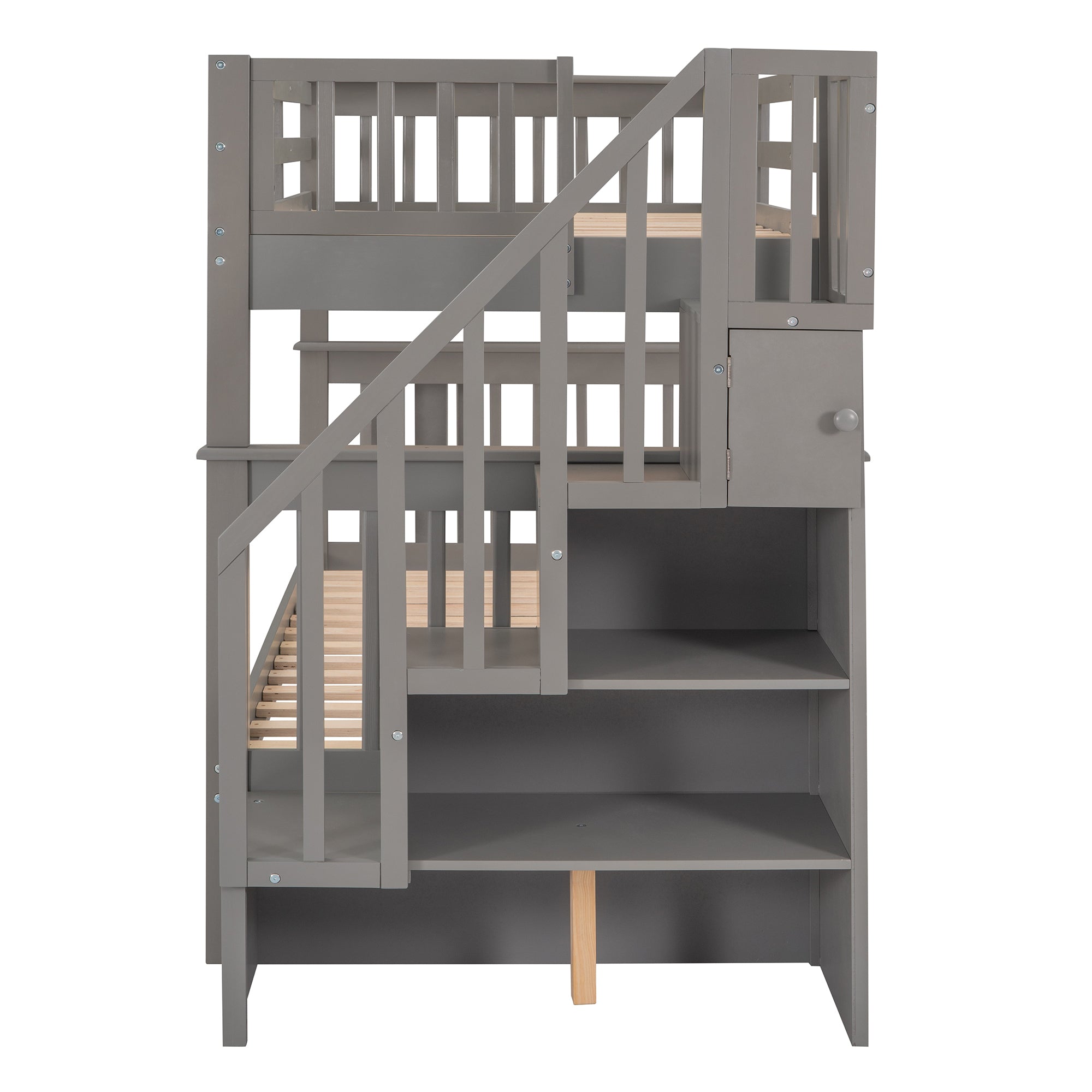 Stairway Twin-Over-Twin Bunk Bed with Twin size Trundle for Bedroom, Dorm, Adults, Gray( old sku: LP000209AAE ) - Atlantic Fine Furniture Melbourne FL