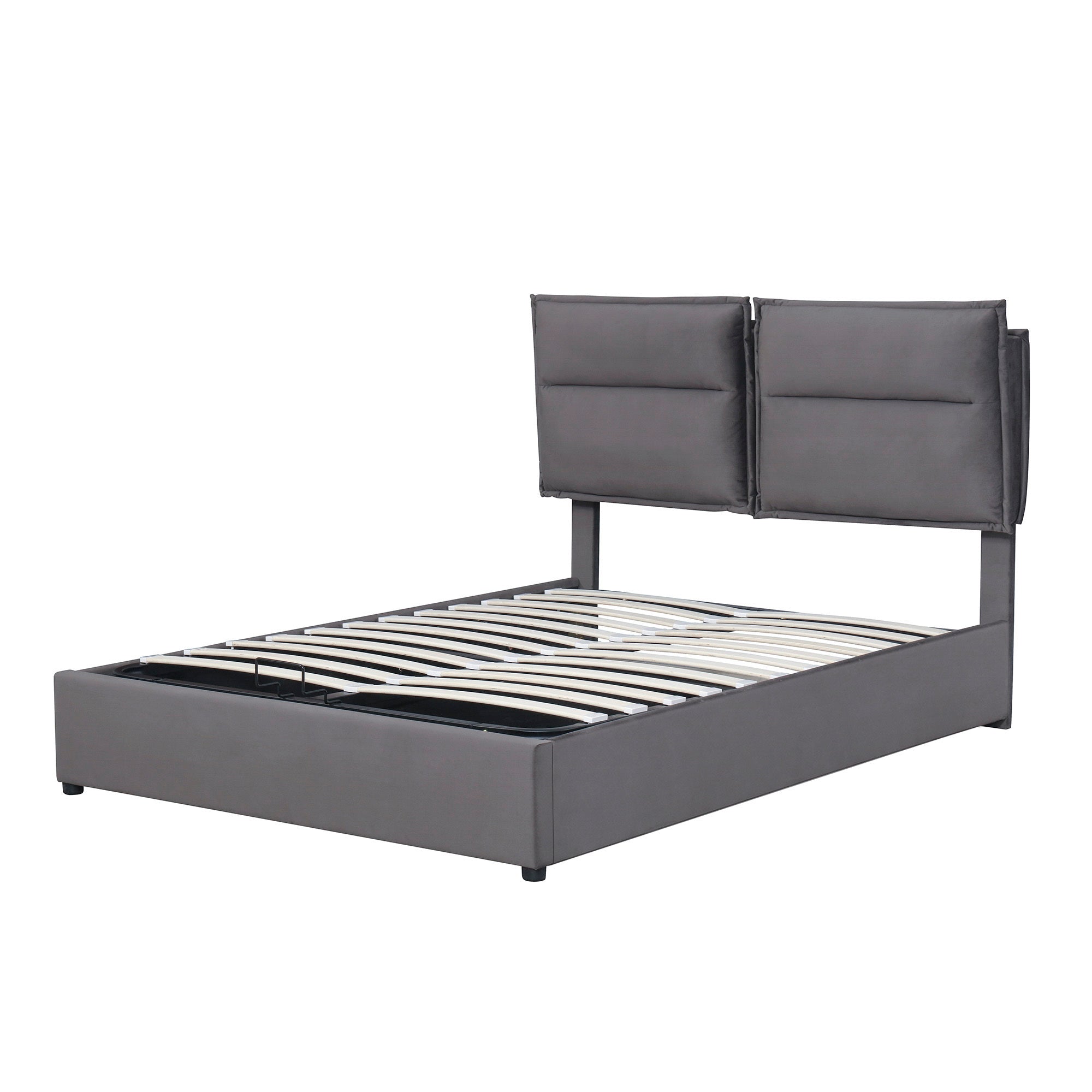 Upholstered Platform bed with a Hydraulic Storage System, Queen size, Gray - Atlantic Fine Furniture Melbourne FL