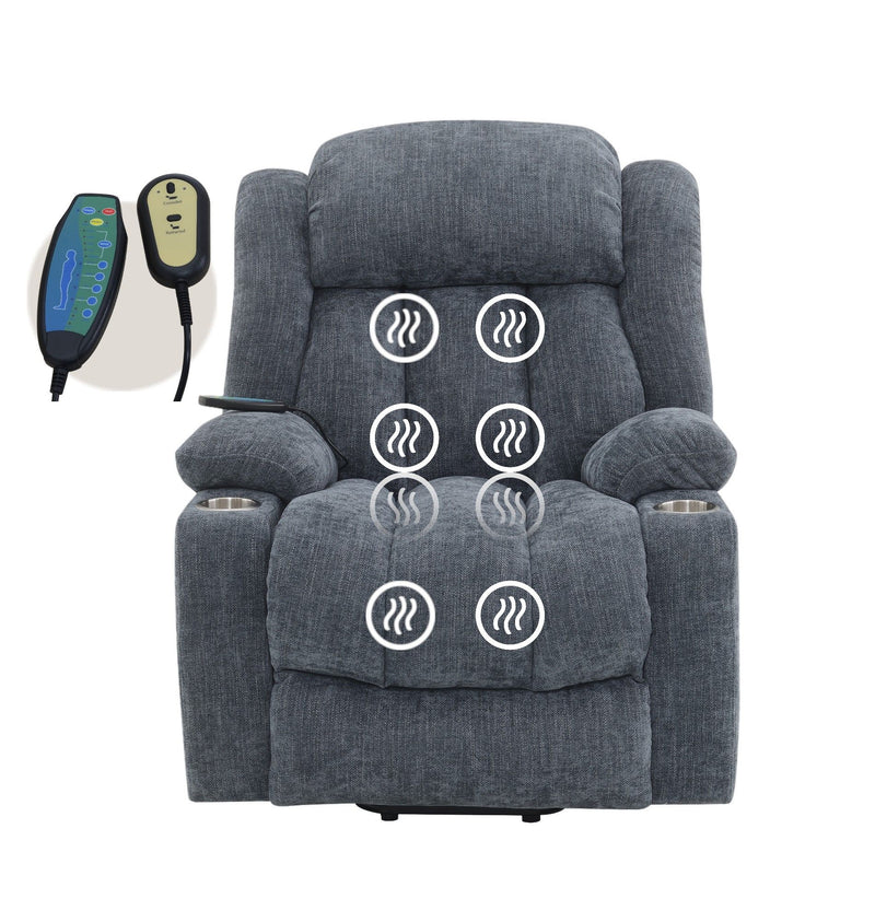 Omarion - Chenille Power Motion Recliner With Lift Heating Massage Function - Blue