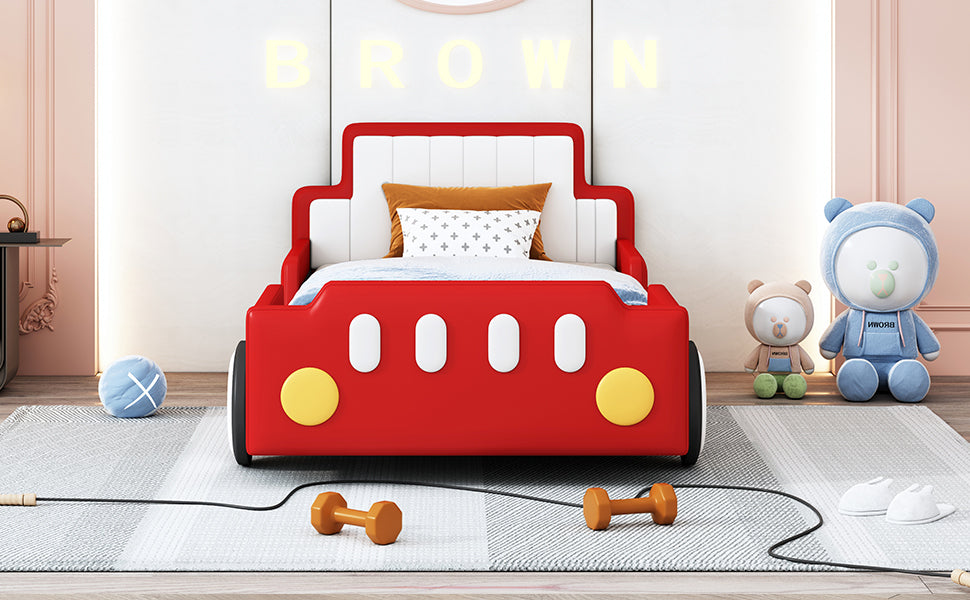 Twin Size Race Car-Shaped Platform Bed with Wheels,Red - Atlantic Fine Furniture Melbourne FL
