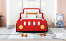 Twin Size Race Car-Shaped Platform Bed with Wheels,Red