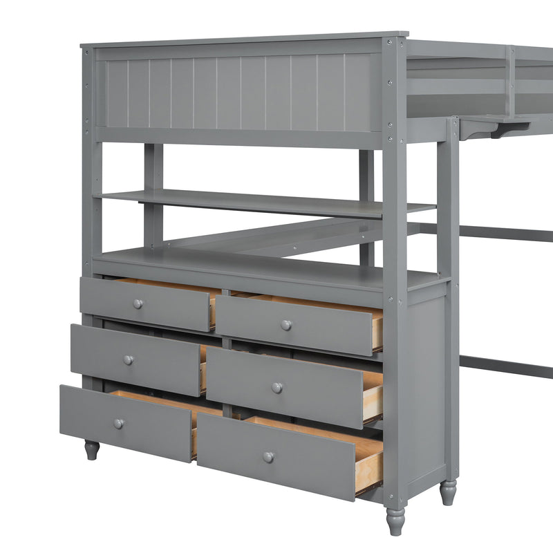 Loft Bed With Drawers With Desk And Shelves