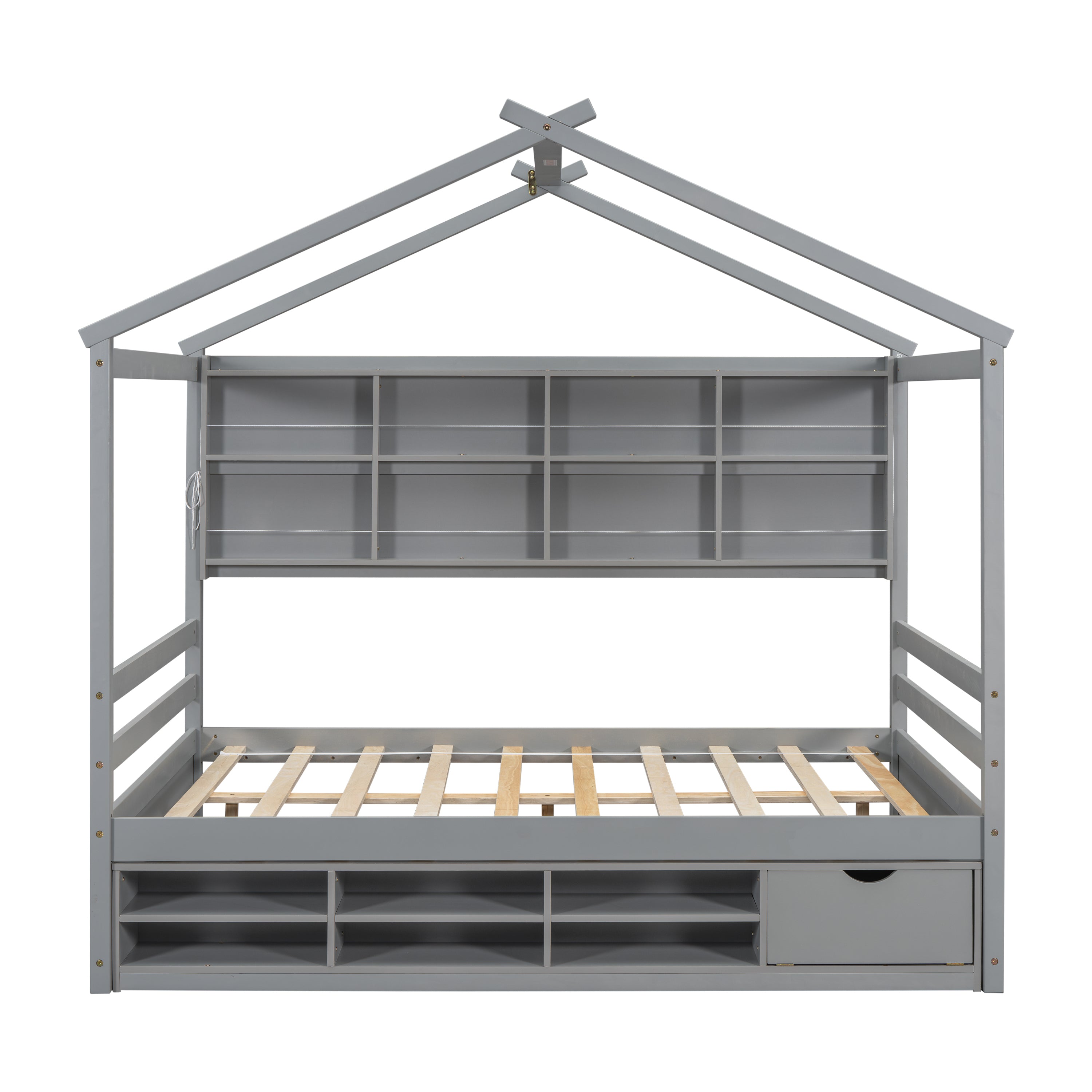 Full House Bed with Roof Frame, Bedside-shelves, Under Bed Storage Unit,Grey - Atlantic Fine Furniture Melbourne FL