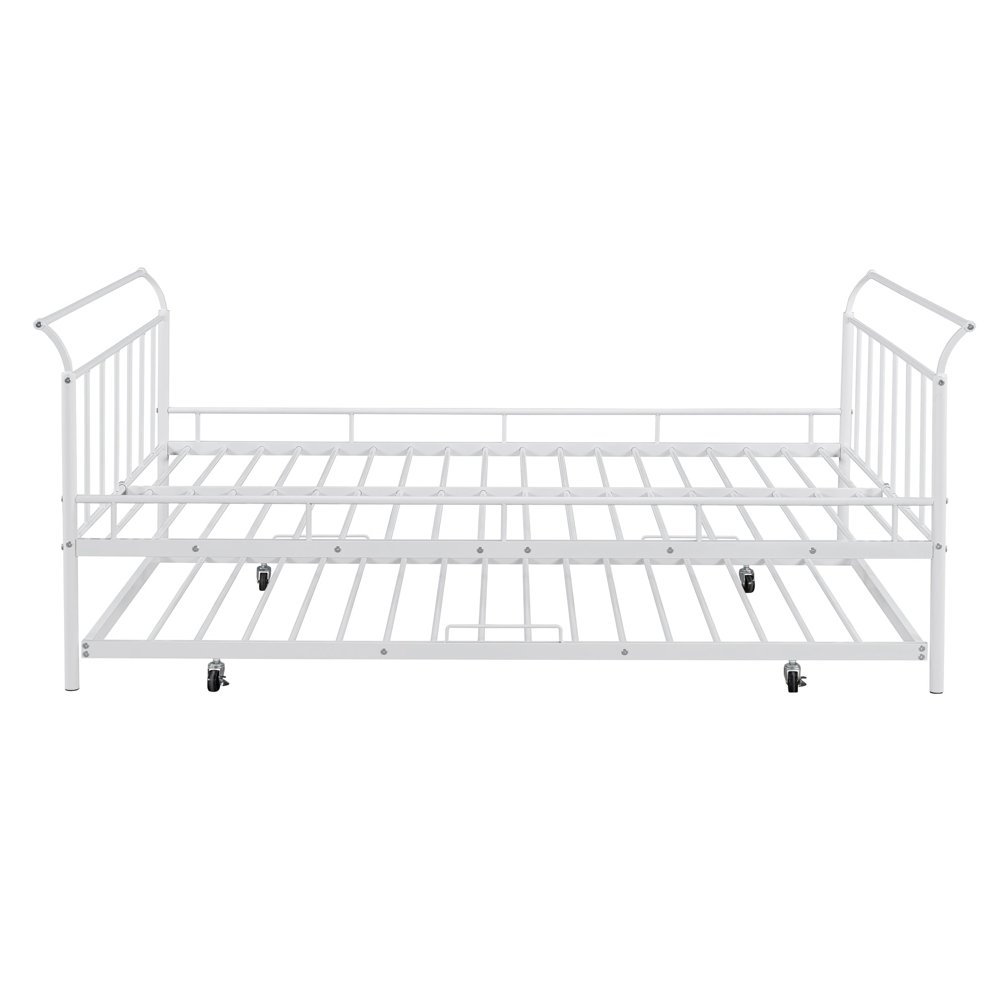 Full Size Metal Daybed with Curved Handle Design and Twin Size Trundle, White - Atlantic Fine Furniture Melbourne FL