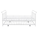 Full Size Metal Daybed with Curved Handle Design and Twin Size Trundle, White
