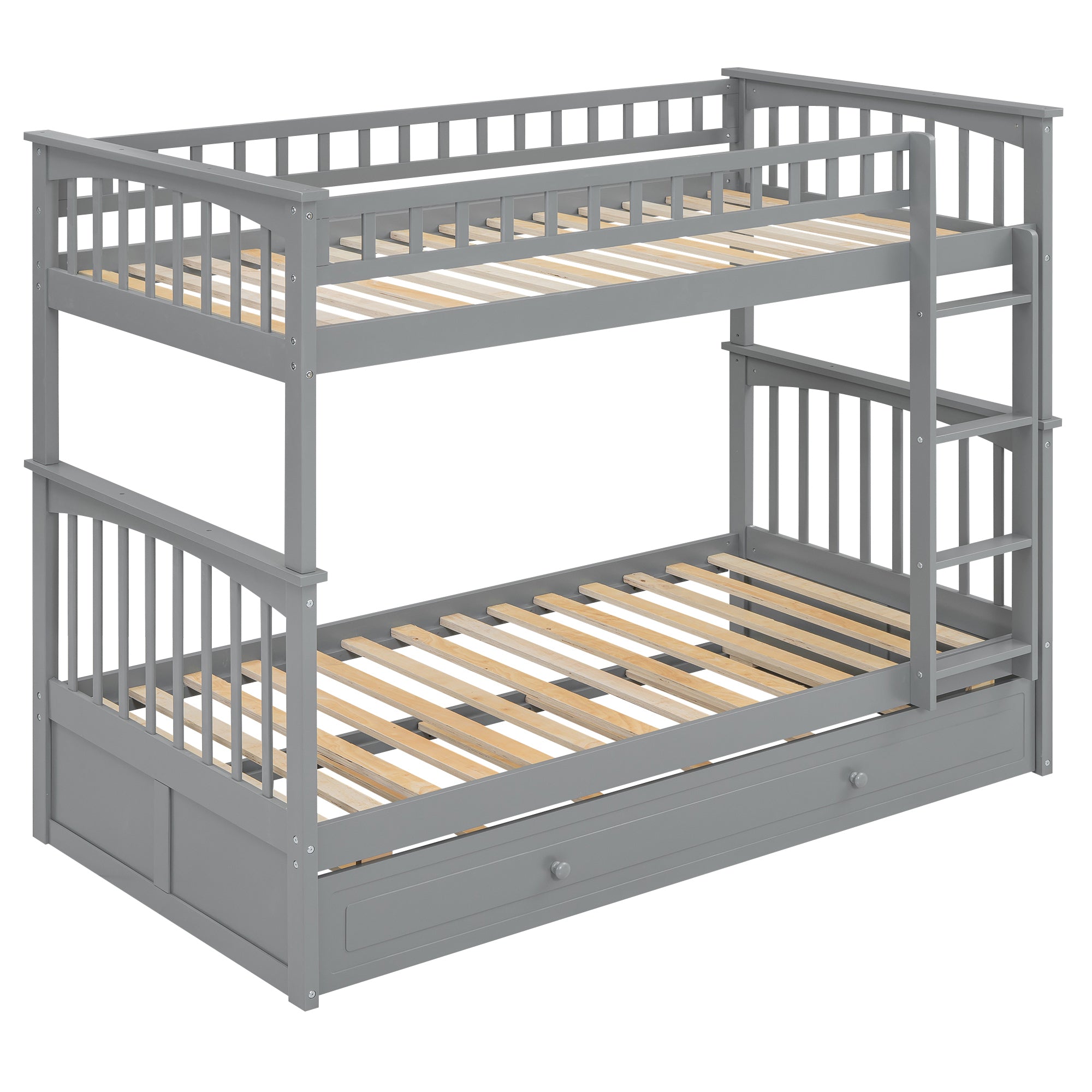 Twin over Twin Bunk Bed with Twin Size Trundle, Convertible Beds, Gray - Atlantic Fine Furniture Melbourne FL