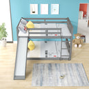 Full over Full Bunk Bed with Slide and Ladder in Grey Color
