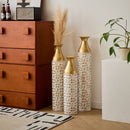 Mother's Day Gift Set Gilded White 3D Relief Flower Metal Vase Set - White / Gold