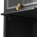 Glass Door Cabinet With Tier Storage