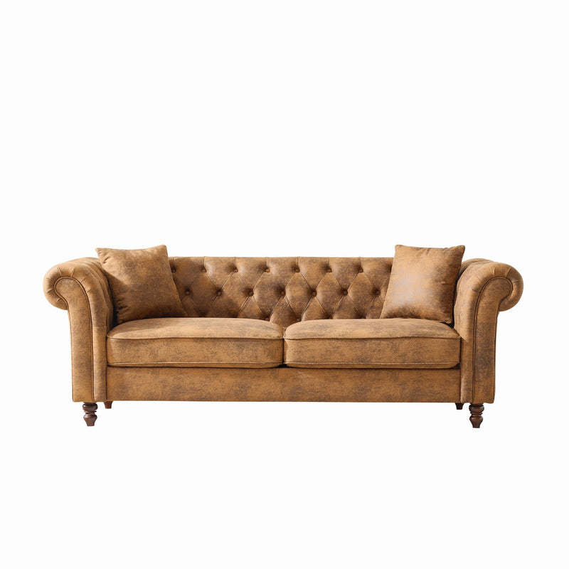 Chesterfield 3 And 2 Seater Sofa Set, High Tech Fabric Upholstered Couch For Living Room