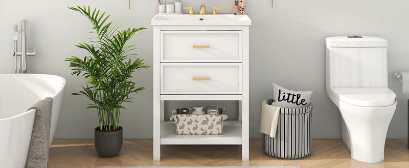 Bathroom Vanity With Top Sink, Modern Bathroom Storage Cabinet With 2 Drawers, Single Sink Bathroom Vanity