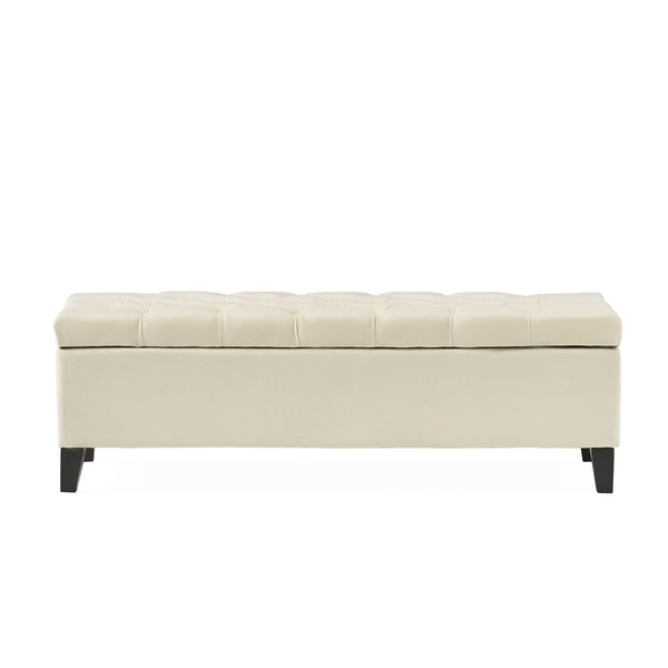 Button Tufted Diamond Stitch Storage Ottoman - Beige