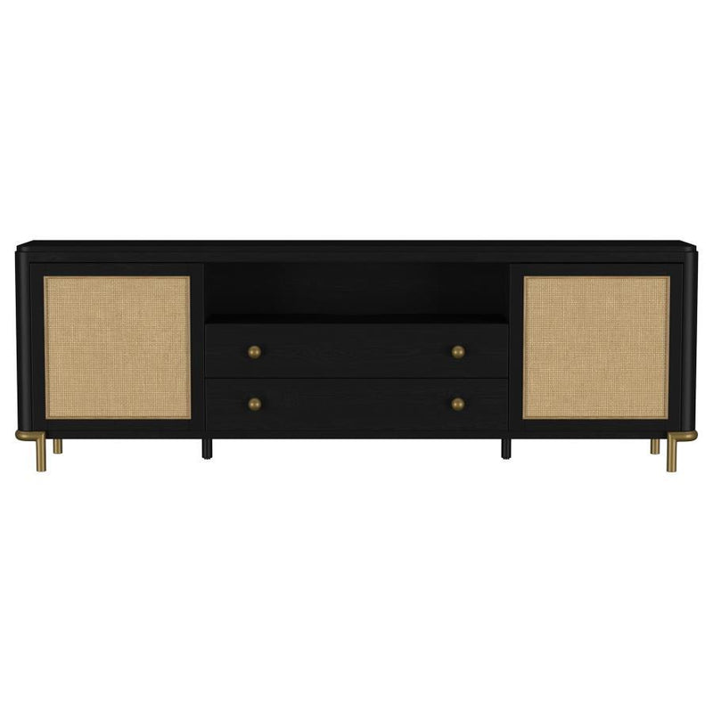 Arini - Rattan Cane 2-Door TV Stand Media Console - Black