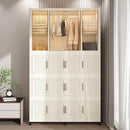 Portable Wardrobe Closet Storage Organizer With 17 Magnetic Doors, 17 Cubes, Hanging Rod & 6 Hangers - Creamy White